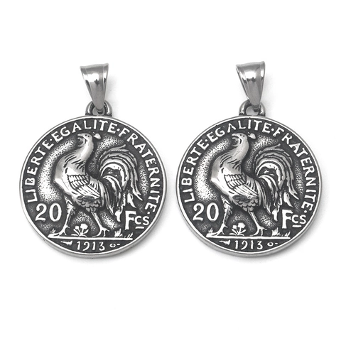 Collana Con Ciondolo a Forma di Moneta Gallo Gallico Francese Vintage Acciaio Inossidabile Tono Argento Regalo Gioielli Unisex