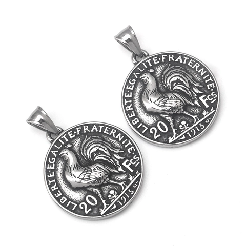Collana Con Ciondolo a Forma di Moneta Gallo Gallico Francese Vintage Acciaio Inossidabile Tono Argento Regalo Gioielli Unisex