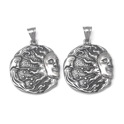 Collana con Ciondolo Sole e Luna in Acciaio Inossidabile Vintage Rilievo Celestiale Catena Veneziana Gioielli Mistici