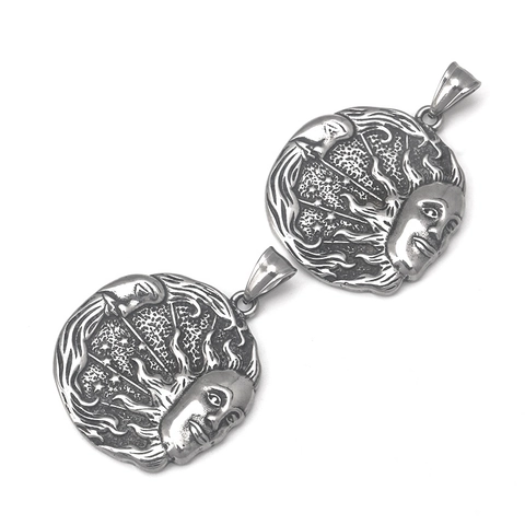 Collana con Ciondolo Sole e Luna in Acciaio Inossidabile Vintage Rilievo Celestiale Catena Veneziana Gioielli Mistici