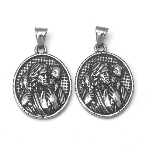 Collar con Colgante de Acero Inoxidable Vintage Buen Pastor Jesús Relieve Para Hombres Mujeres Joyería Religiosa Plata Antigua