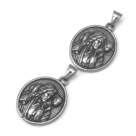 Collar con Colgante de Acero Inoxidable Vintage Buen Pastor Jesús Relieve Para Hombres Mujeres Joyería Religiosa Plata Antigua