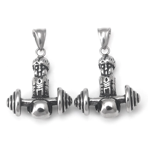 Vintage Stainless Steel Weightlifter Pendant Necklace For Men Fitness Dumbbell Gym Sporty Hip Hop Style Jewelry Gift