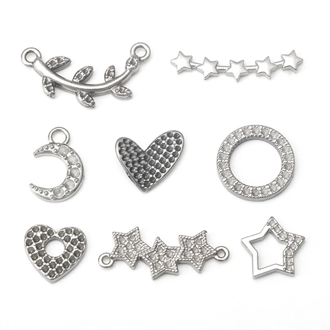 Dijes Colgantes de Acero Inoxidable Estrella Luna Corazón Redondo DIY Accesorios de Strass para Hacer Collares Pulseras