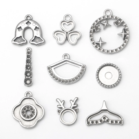 Stainless Steel DIY Jewelry Findings Pendant Settings Gem Tray Hollow Clover Fish Tail Heart Star Moon Craft Accessories
