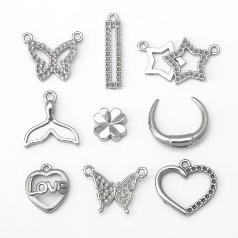 Colgante de Acero Inoxidable Diamante de Imitación Mariposa Estrella Corazón Trébol Luna DIY Dijes para Fabricación de Collares