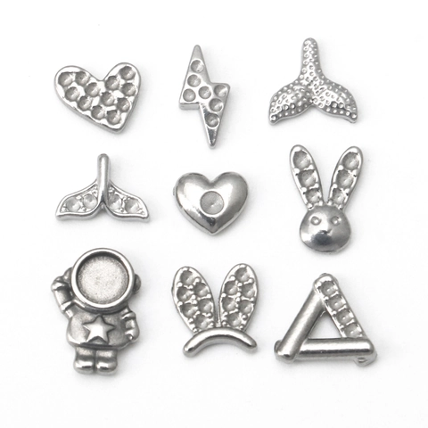 Stainless Steel Rhinestone DIY Jewelry Charms Heart Lightning Fish Tail Rabbit Astronaut Shape Pendants For Jewelry Making