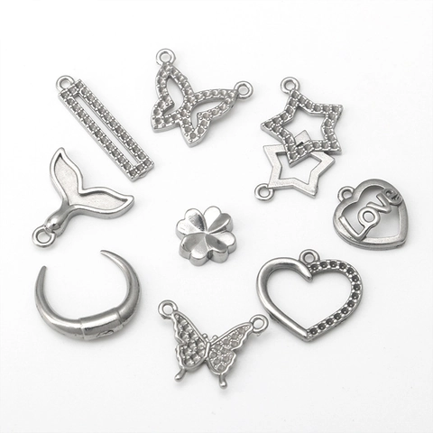 Colgante de Acero Inoxidable Diamante de Imitación Mariposa Estrella Corazón Trébol Luna DIY Dijes para Fabricación de Collares