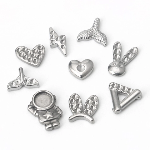 Stainless Steel Rhinestone DIY Jewelry Charms Heart Lightning Fish Tail Rabbit Astronaut Shape Pendants For Jewelry Making