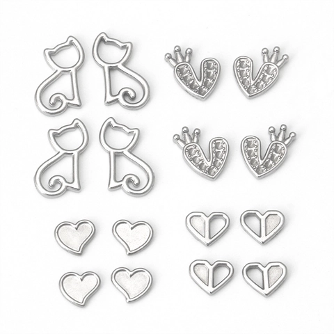 Pendentifs en Acier Inoxydable Forme de Chat et Cœur Avec Strass pour Fabrication de Bijoux DIY Matériaux pour Boucles d'Oreilles Colliers Bracelets