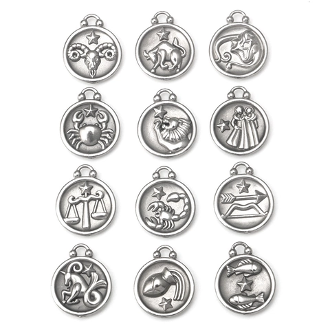 Stainless Steel Zodiac Sign Pendant Only Without Chain For DIY Jewelry Making Vintage Embossed Constellation Round Charm Accessory