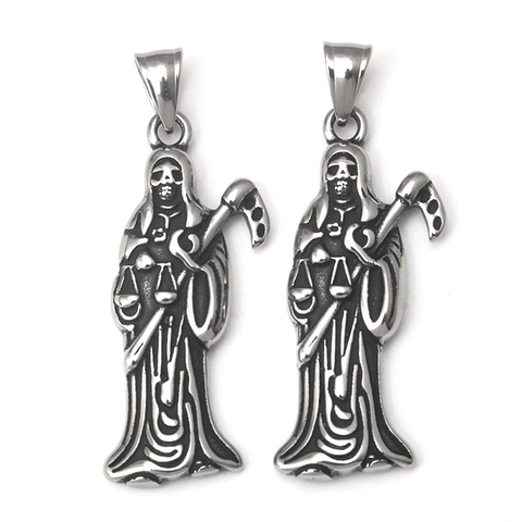 Vintage Stainless Steel Grim Reaper Pendant Necklace Gothic Skeleton Scythe Scales Punk Jewelry Accessory For Men Women