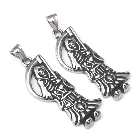Vintage Stainless Steel Grim Reaper Scythe Pendant Necklace Gothic Punk Skull Skeleton Charm Jewelry Gift For Men Women Retro Silver Metal Necklace