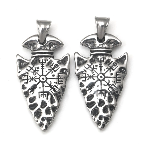 Retro Stainless Steel Viking Spearhead Pendant Necklace Vegvisir Compass Nordic Rune Punk Style Jewelry For Men Women
