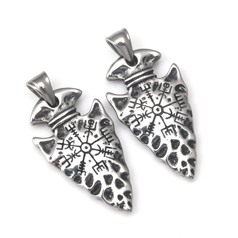 Retro Stainless Steel Viking Spearhead Pendant Necklace Vegvisir Compass Nordic Rune Punk Style Jewelry For Men Women