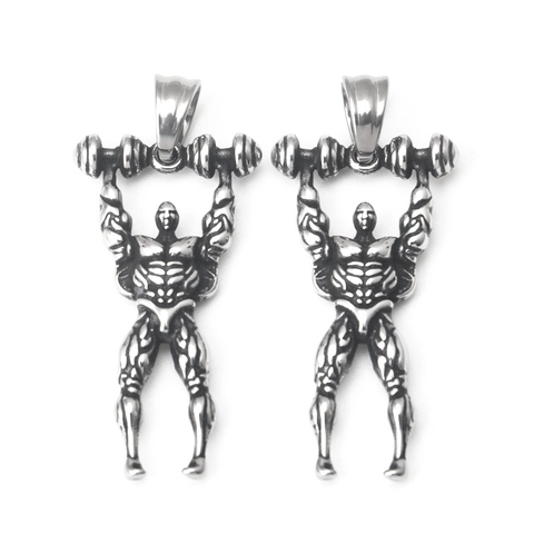 Vintage Stainless Steel Fitness Athlete Barbell Pendant Necklace For Men Sporty Bodybuilder Gym Jewelry Muscle Man Lifting Dumbbell Necklace