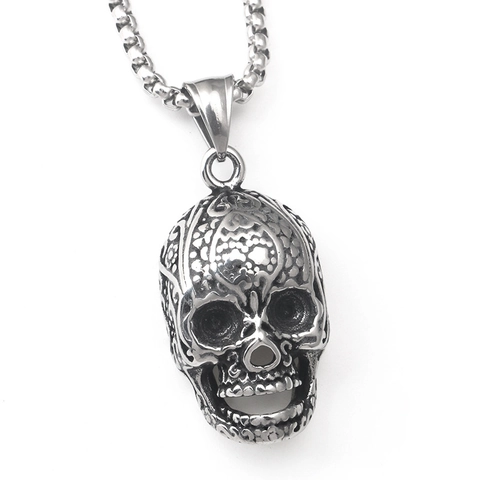 Retro Edelstahl Totenkopf Anhänger Halskette Für Herren Damen Gothic Punk Gravierte Sugar Skull Anhänger Hip Hop Schmuck
