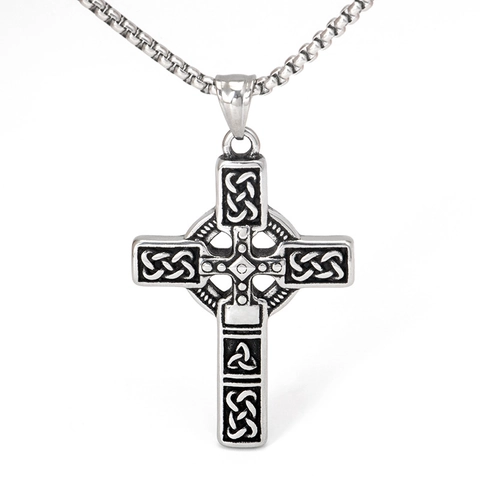Vintage Stainless Steel Celtic Cross Pendant Necklace For Men Women Punk Hip Hop Streetwear Celtic Knot Jewelry Gift