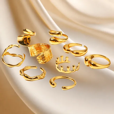 Anello Regolabile Aperto In Acciaio Inossidabile A Linea Geometrica Irregolare Gioielli In Metallo Lava Vintage Per Donna Uomo Oro Argento