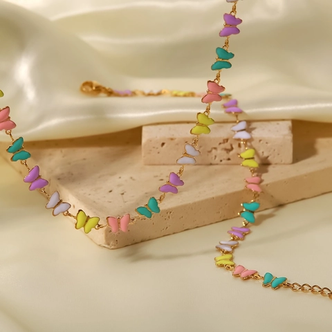 Kleurrijke Emaille Vlinder Hanger Ketting En Armband 18K Verguld Roestvrij Staal Ins Stijl Zoete Sieraden Voor Vrouwen