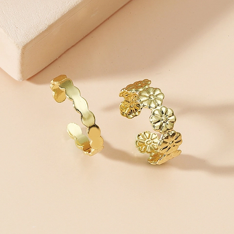 Vintage Minimalist Gold Alloy Flower Wave Open Adjustable Toe Ring Set Korean Trendy Foot Jewelry For Women Girls Beach Jewelry