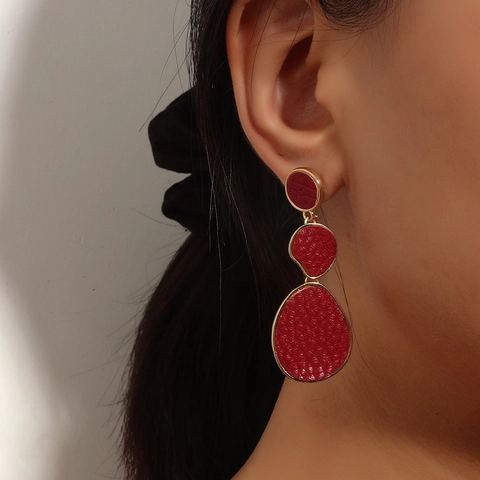 Retro Geometric Triple Tier Drop Earrings For Women Resin Leather Texture Dangle Earrings Stainless Steel Post Jewelry