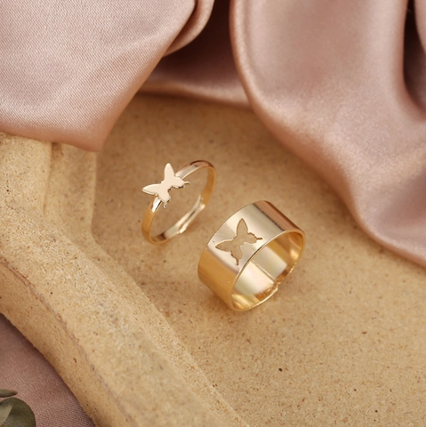 Legering Vlinder Holle En Massieve Ring Set Voor Vrouwen Mode Sieraden Verstelbare Open Ring Cadeau