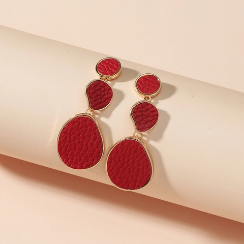 Retro Geometric Triple Tier Drop Earrings For Women Resin Leather Texture Dangle Earrings Stainless Steel Post Jewelry