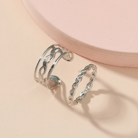 Juego de Anillos para los Dedos de los Pies Ajustables de Aleación de Plata Trenzada Figura 8 para Mujer Joyería Minimalista de Playa
