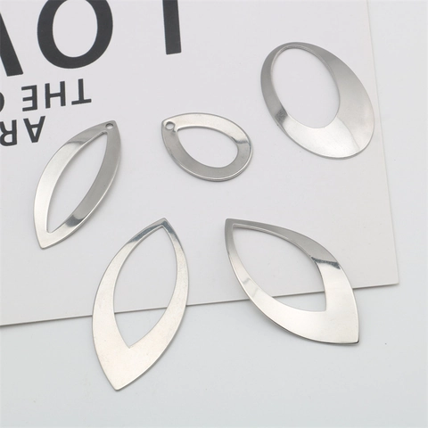 Colgantes Geométricos Huecos de Acero Inoxidable para la Creación de Joyas Accesorios DIY Pendientes Collar Forma de Gota Ovalada