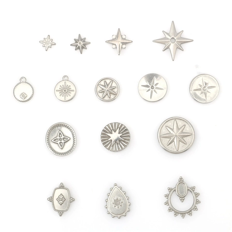 Stainless Steel Star Pendants For DIY Jewelry Making Punk Hip Hop Starburst Charm Accessories Silver Tone Metal Pendants