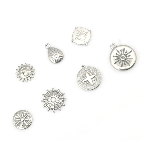 Colgantes Celestiales de Acero Inoxidable Sol Luna Estrella para Creación de Joyas DIY Estilo Punk Accesorios Plata