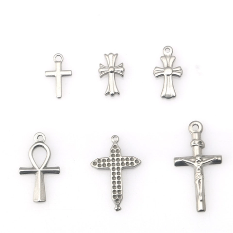 Ciondoli a Croce in Acciaio Inossidabile Ankh Gesù Crocifisso Ciondoli Religiosi per Collana Bracciale DIY Accessori