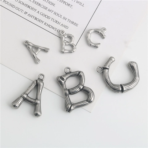 Vintage Bamboo Joint Stainless Steel Alphabet Initial Pendant For DIY Jewelry Making Necklace Bracelet Accessory Women Men