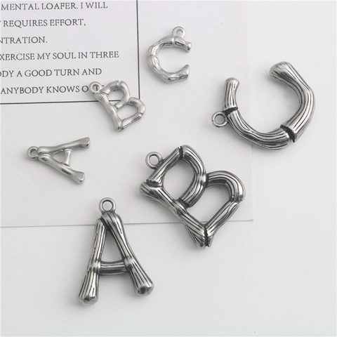 Vintage Bamboo Joint Stainless Steel Alphabet Initial Pendant For DIY Jewelry Making Necklace Bracelet Accessory Women Men
