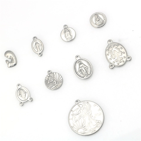 Stainless Steel Religious Virgin Mary Jesus Pendant Coin Medallion Relief For DIY Necklace Bracelet Jewelry Making Accessory