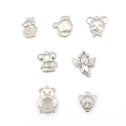Stainless Steel Animal Pendants Punk Hip Hop DIY Jewelry Making Findings Mouse Pig Bear Leopard Head Small Charms