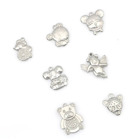 Stainless Steel Animal Pendants Punk Hip Hop DIY Jewelry Making Findings Mouse Pig Bear Leopard Head Small Charms