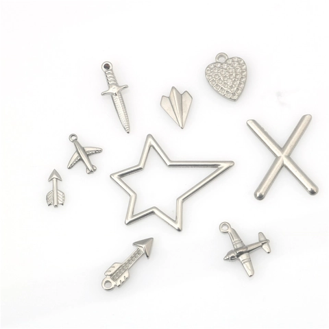 Stainless Steel Airplane Dagger Heart Star Pendants DIY Jewelry Making Punk Hip Hop Silver Charms For Necklace Bracelet