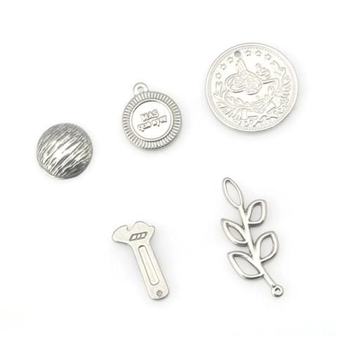 Stainless Steel DIY Jewelry Charms Pendants Punk Wrench Leaf Round Plate Mas Que Ayer Silver Tone Craft Making Accessory