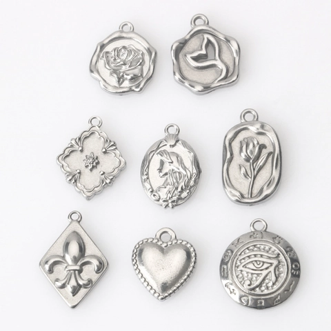 Colgantes DIY de Acero Inoxidable Vintage Plata Rosa Corazón Ojo de Horus Sirena Flores Charms para Hacer Collares Pulseras