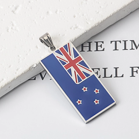 Collana con Ciondolo Bandiera Nuova Zelanda in Acciaio Inossidabile Smalto Rettangolare Union Jack Gioielli per Uomo Donna