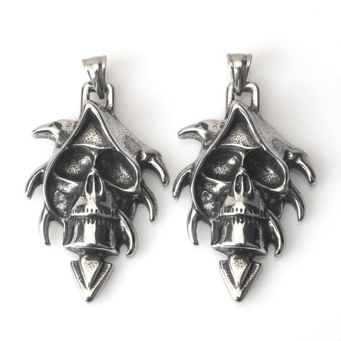 Gothische Roestvrijstalen Schedel Met Capuchon Hanger Ketting Voor Mannen Vintage Punk Geestmasker Magere Hein Sieraden Hip Hop Accessoires Cadeau