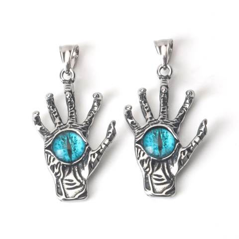 Collar de Colgante de Ojo del Mal de Palma de Acero Inoxidable Gótico Colgante de Garra de Dragón Joyería Punk Unisex