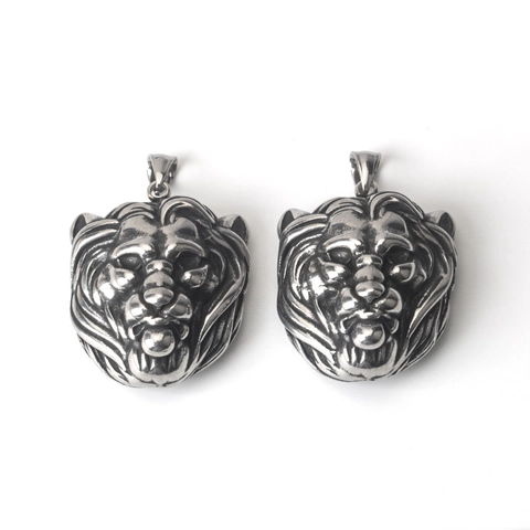 Collar de Colgante de Cabeza de León de Acero Inoxidable Vintage para Hombre Joyería de Animales Estilo Punk Callejero Plata