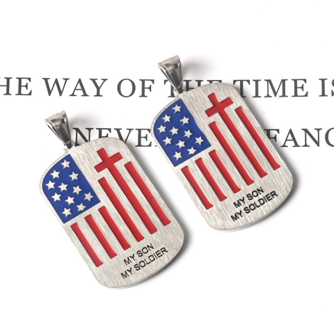 Stainless Steel US Flag Cross Dog Tag Pendant Necklace My Son My Soldier Engraved Military Patriotic Jewelry Gift For Men