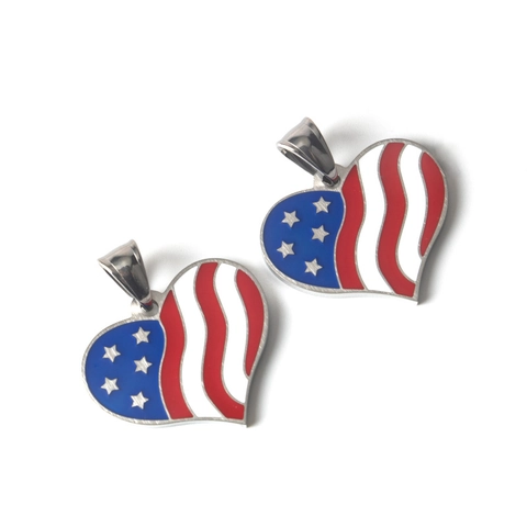 Patriotic Stainless Steel Heart American Flag Pendant Necklace Independence Day US Stars Stripes Enamel Jewelry For Men Women