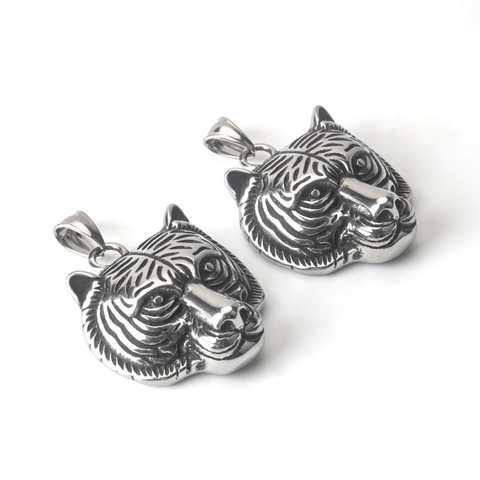 Edelstahl Tigerkopf Anhänger Halskette Vintage Punk Rock Stil Tier Schmuck Für Herren Damen Mit Box-Kette