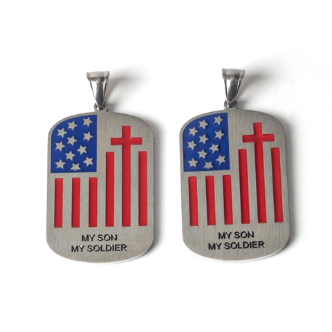 Stainless Steel US Flag Cross Dog Tag Pendant Necklace My Son My Soldier Engraved Military Patriotic Jewelry Gift For Men