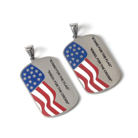 Collana con Ciondolo Dog Tag Bandiera Americana in Acciaio Inossidabile Hip Hop Punk Stand For The Flag Kneel For The Cross Gioielli